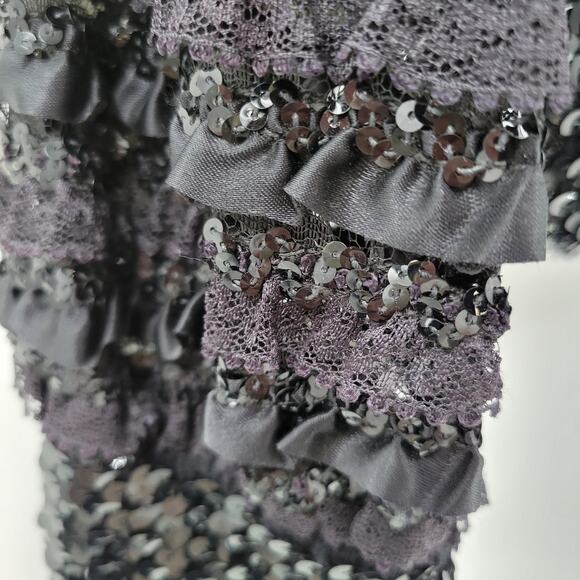 VTG Harry Acton Evening Jacket Womens 8 Black Sequin Lace Satin Ruffles Party - Picture 8 of 16